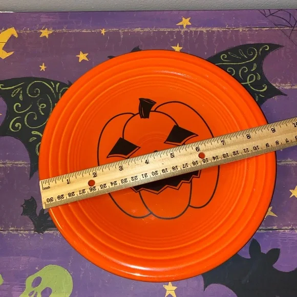9" Spooky JOL Pumpkin  FIESTAWARE Orange Halloween Luncheon Plate Only - Picture 3 of 10